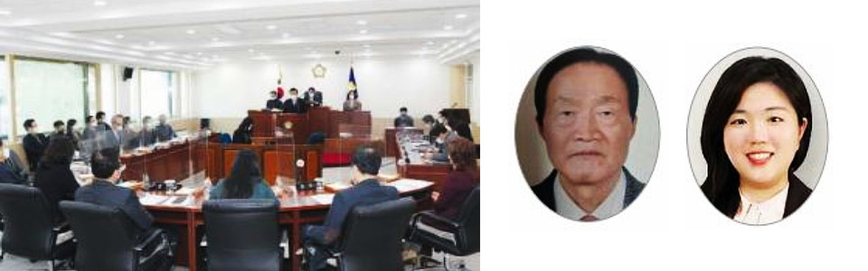 (왼쪽부터) 무산 중구의회 본회의 모습, 김종을 회장, 강희은 의원