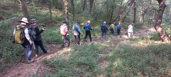 인경산악회원들이 둘레길 산행을 하고 있다