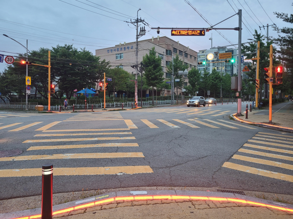 바닥형 보행신호등(노랑신호등)