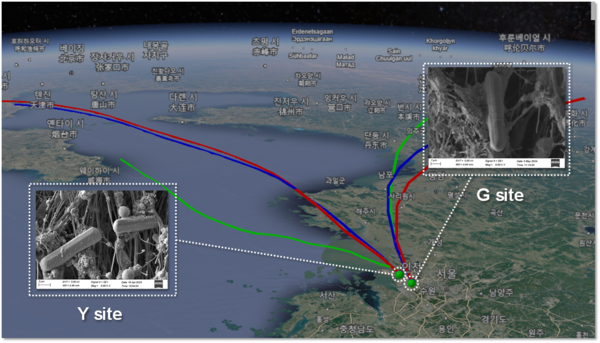 공업지대 및 국외유입된 초미세먼지 형상